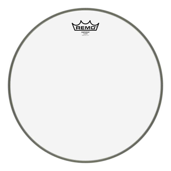 Remo Emperor Clear drum head, mid size, front view on white