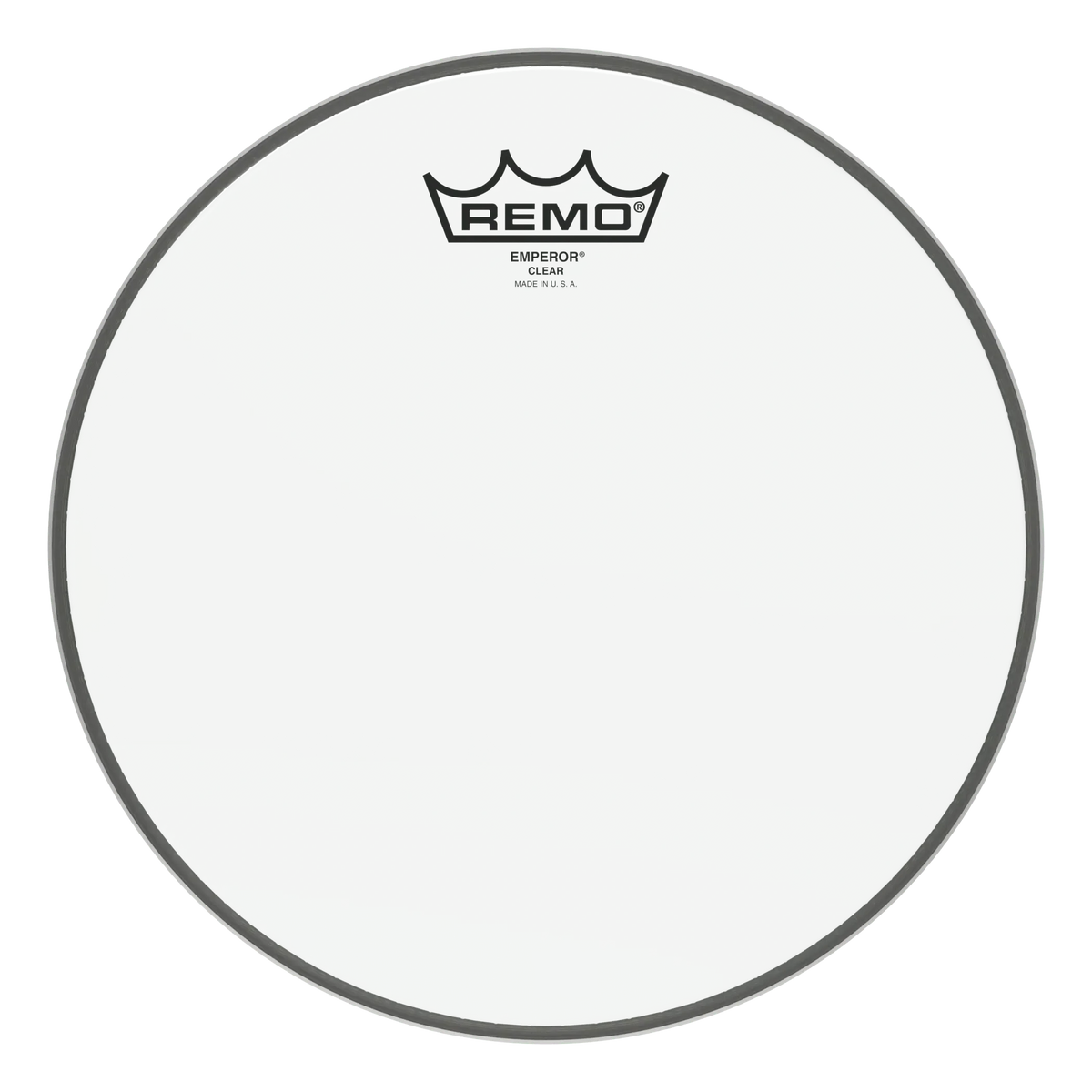 Smallest Remo Emperor Clear head in the photos, logo reading Emperor Clear, Made in U.S.A.