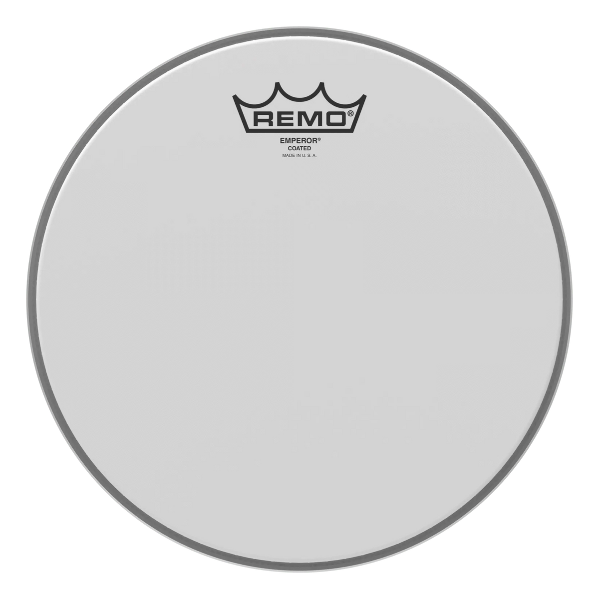Smallest Remo Emperor Coated head in the photos, logo reading Emperor Coated, Made in U.S.A.