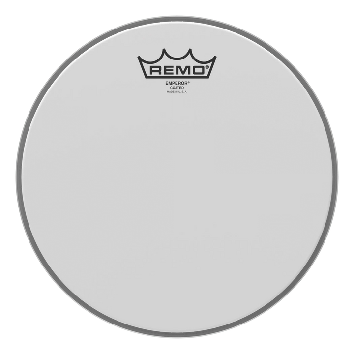 Smallest Remo Emperor Coated head in the photos, logo reading Emperor Coated, Made in U.S.A.
