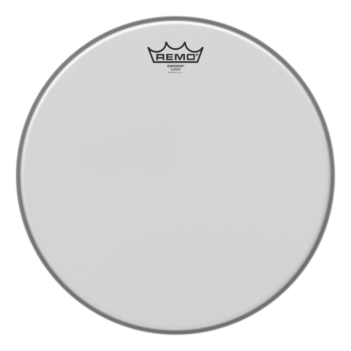 Remo Emperor Coated two-ply drum head, mid size, white coated film with crown logo