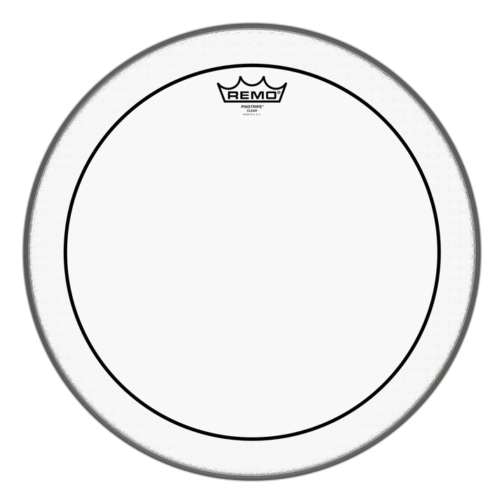 Largest Remo Pinstripe Clear head in the photos, pinstripe ring and outer edge visible