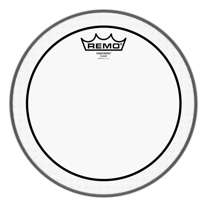 Smallest Remo Pinstripe Clear head in the photos, logo reading Pinstripe Clear, Made in U.S.A.