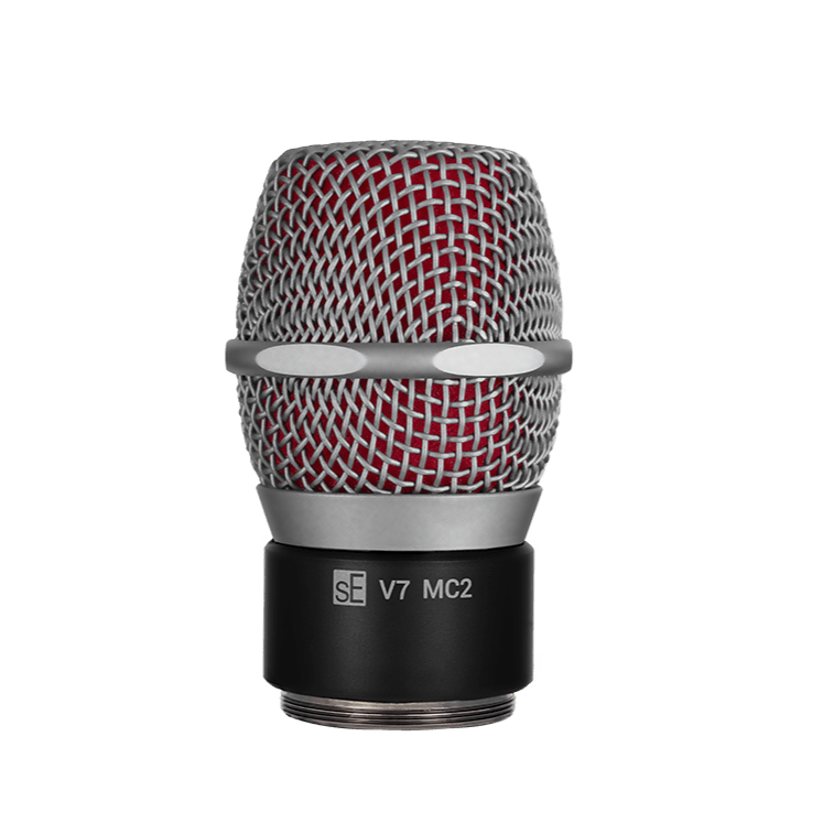sE V7 MC2 capsule in standard grey: silver-grey grille over red windscreen, black lower body printed sE V7 MC2