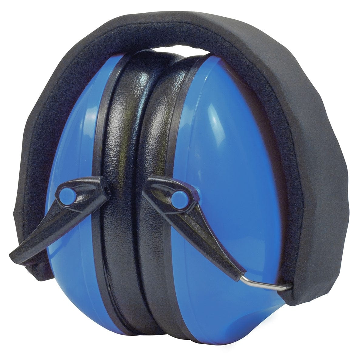 Blue TGI Junior Ear Defenders folded into their compact storage position