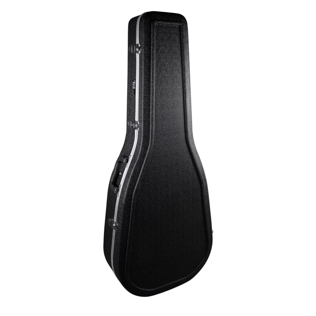 TGI 1302 dreadnought acoustic hard case, closed, black textured ABS shell with silver aluminium valance