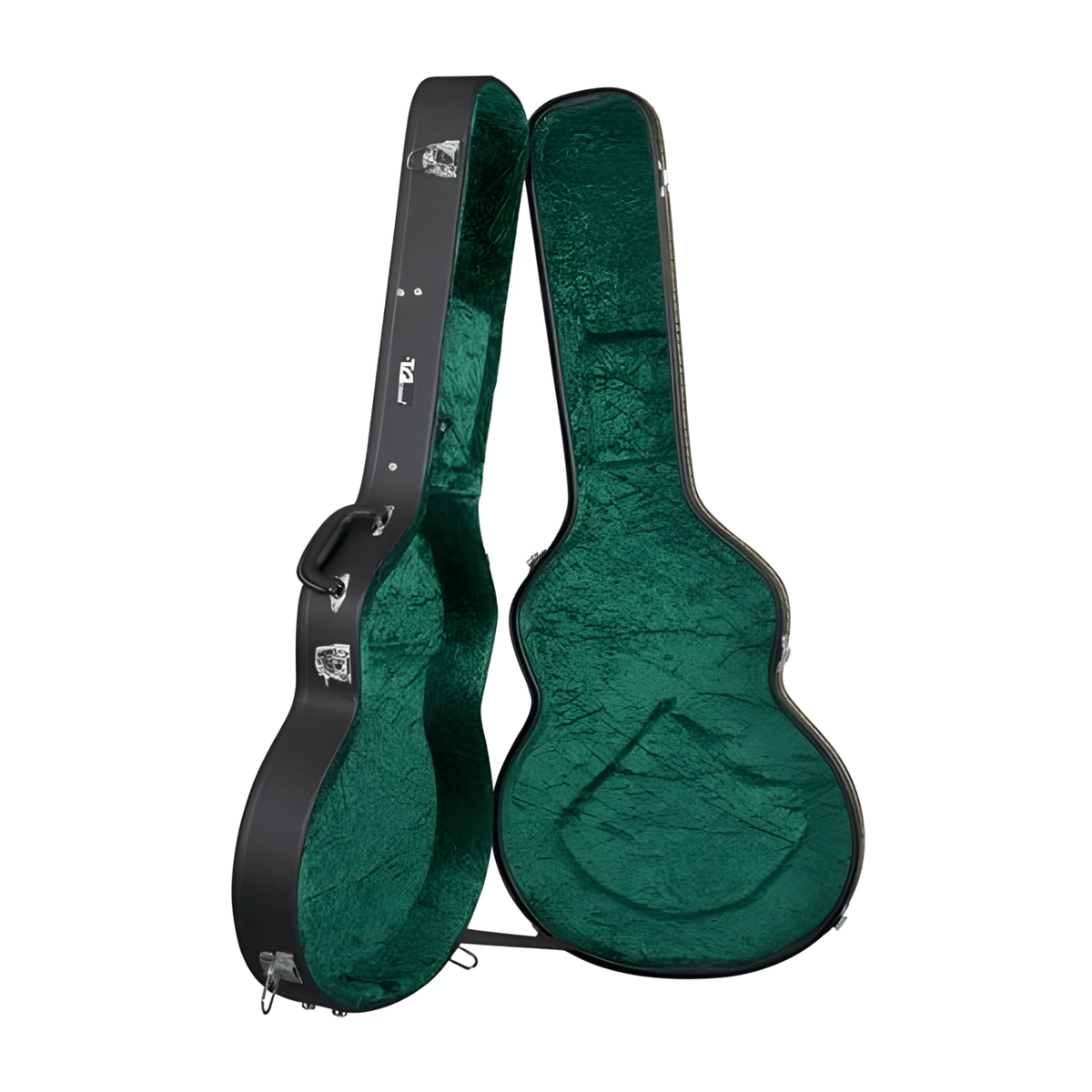 TGI 1994 Les Paul-style hard case open, showing the green plush lining shaped for a single-cut body