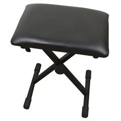 TGI keyboard bench with black padded vinyl seat on a folding black X-frame with capped feet