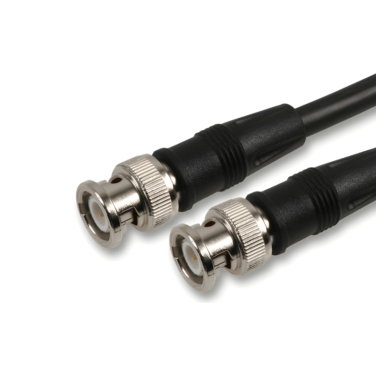 Black RG58 coaxial RF cable with a BNC male plug at each end