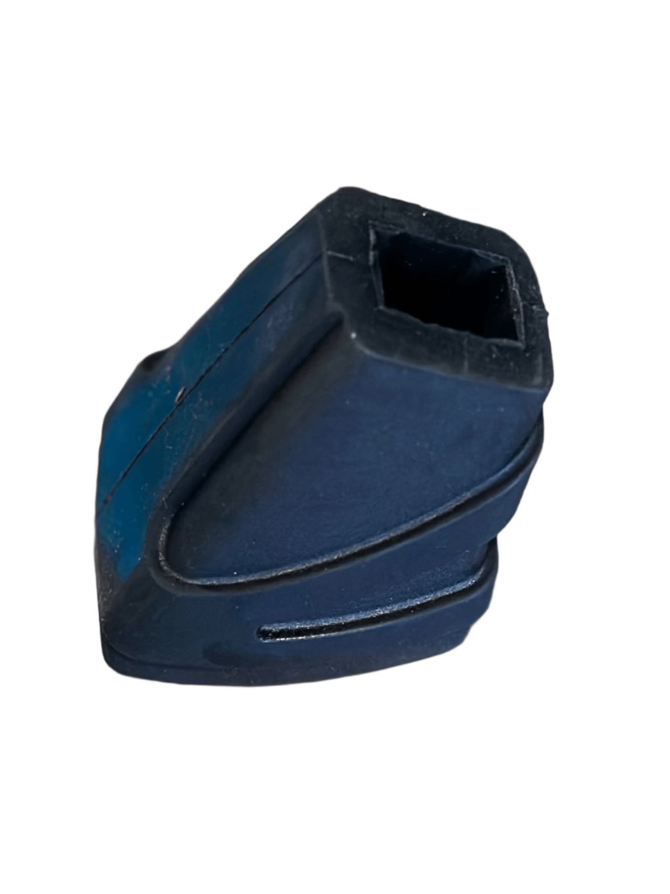 Custom Percussion black rubber replacement foot showing the square socket the throne base leg slides into