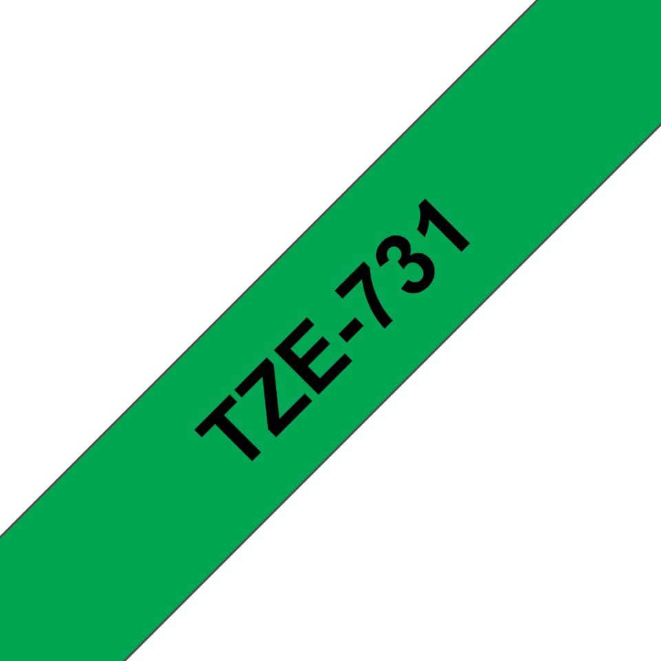 Black on green 12mm label tape sample printed TZE-731