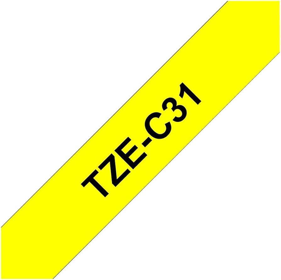 Black on fluorescent yellow 12mm label tape sample printed TZE-C31