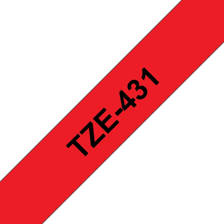 Black on red 12mm label tape sample printed TZE-431