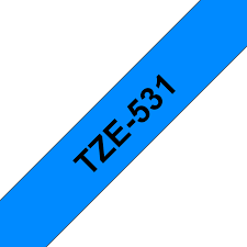 Black on blue 12mm label tape sample printed TZE-531
