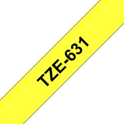Black on yellow 12mm label tape sample printed TZE-631