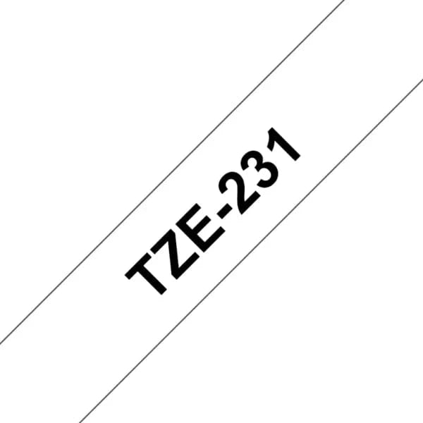 Black on white 12mm label tape sample printed TZE-231