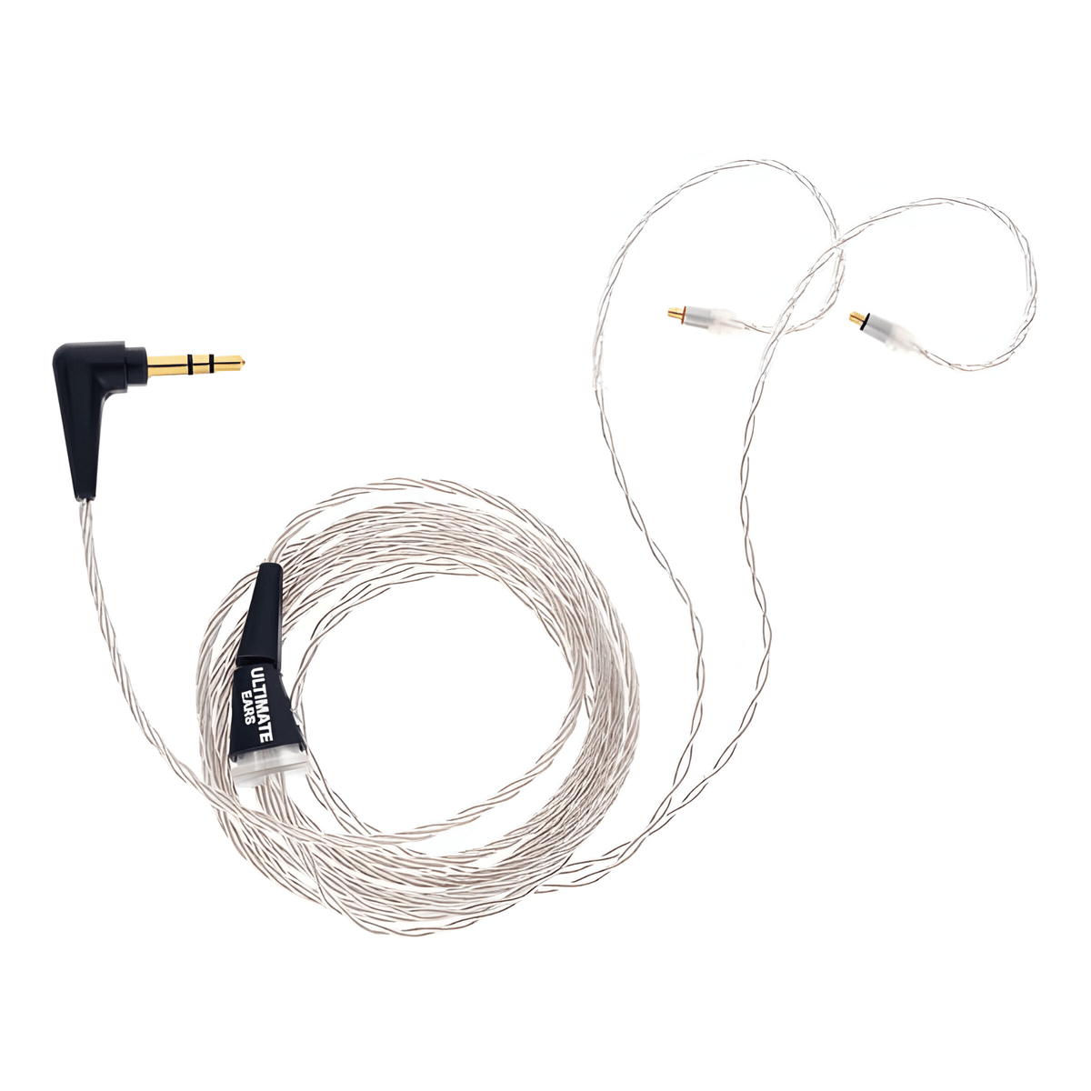 Clear Ultimate Ears IPX replacement IEM cable with earloops, Ultimate Ears Y-split and right-angle 3.5mm jack