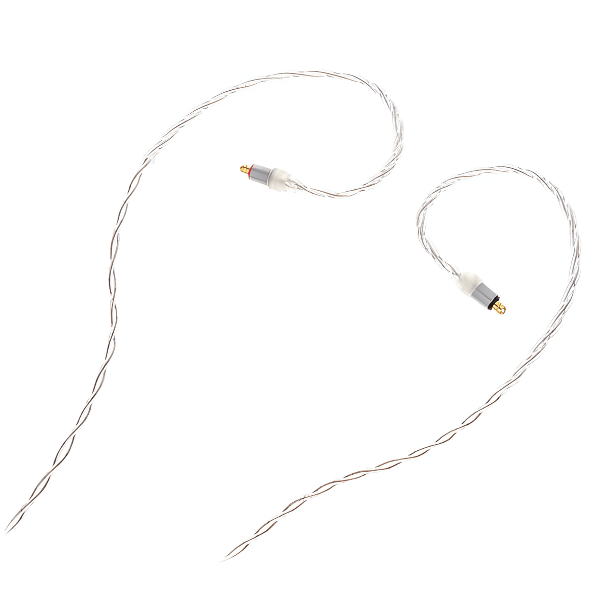 IPX earpiece connectors and pre-formed earloop sections of the clear Ultimate Ears cable