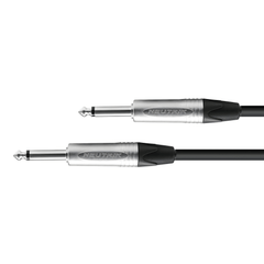Van Damme mono jack to jack instrument cable with two straight Neutrik 6.35mm mono jack plugs on black cable